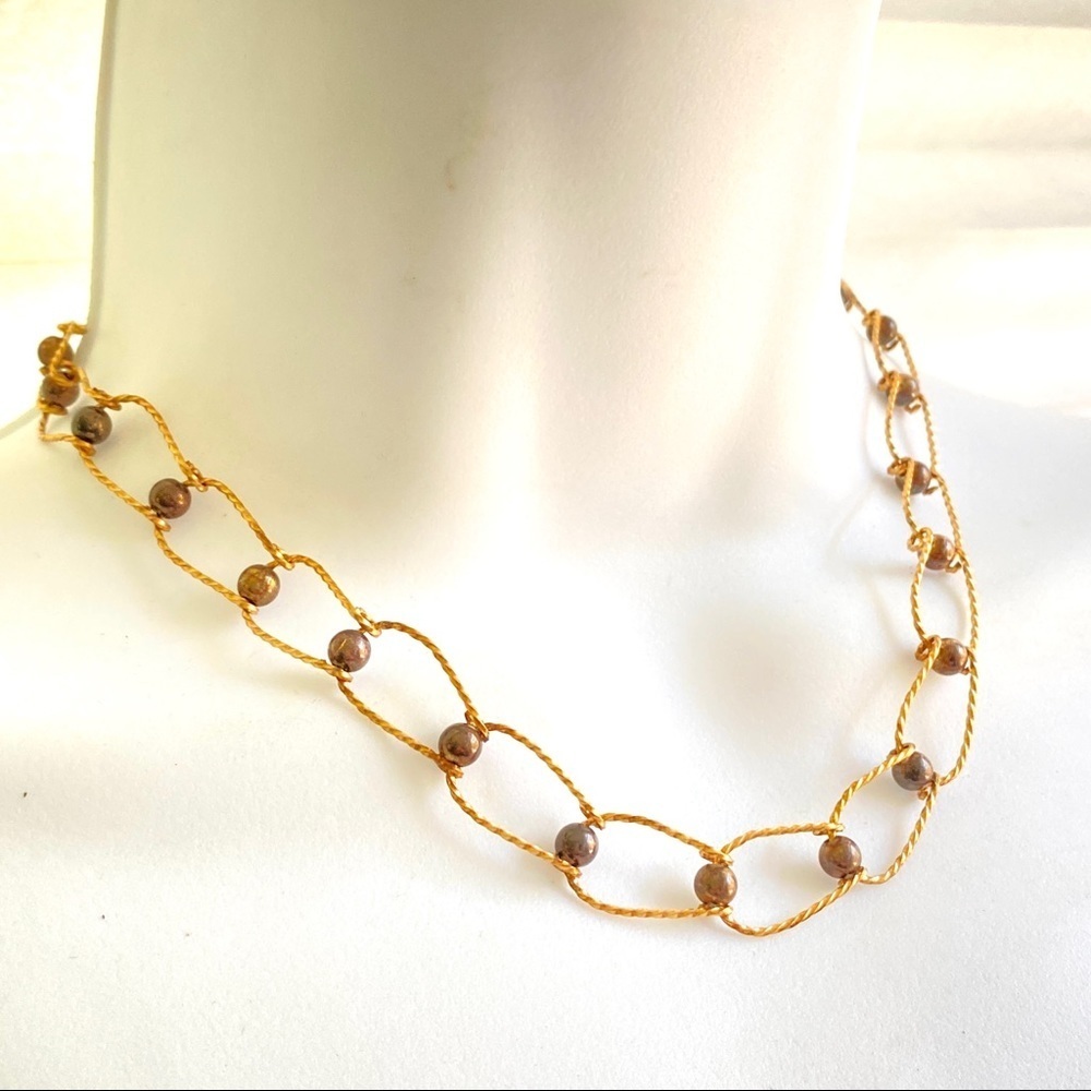 Vintage Gold Tone Links with Beads Choker Necklace - Picture 2 of 6
